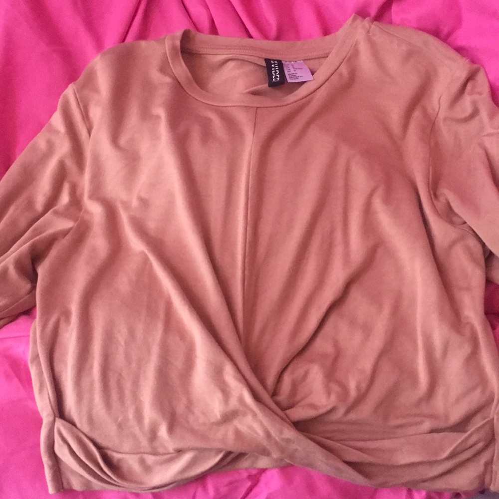 crop long sleeve top with tie at bottom